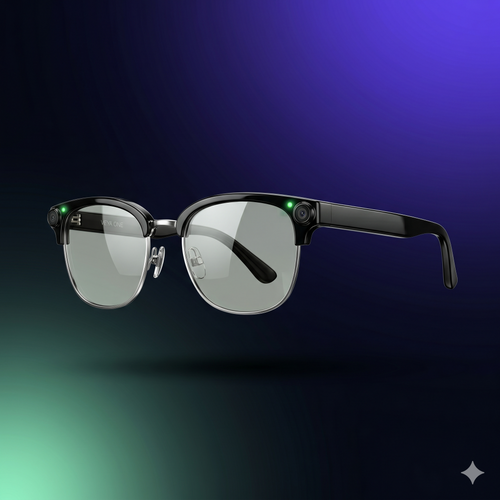 Lunettes VEYA ONE vue trois quarts, fond néon mint et indigo